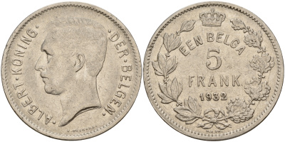 Бельгия 5 франков 1932 Belgen KM 98 никель    4157-815