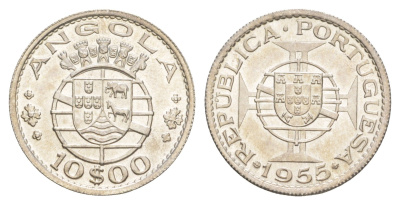 Ангола 10 эскудо 1955 KM 73 серебро UNC 4127-632