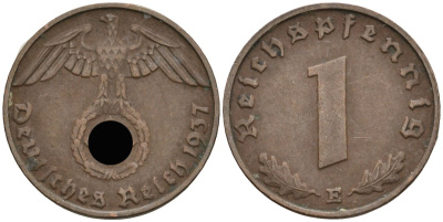 Германия 1 рейхспфенниг 1937 E KM 89, J 361 бронза 4136-1218