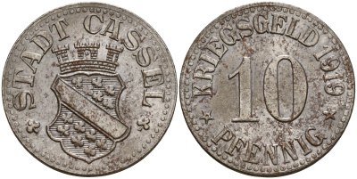 Кассель 10 пфеннигов 1919 Funck 78.5 железо 4606-225