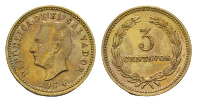 Сальвадор 3 сентаво 1974 KM 148 никель латунь UNC 4643-723