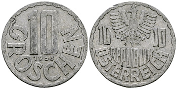 Австрия 10 грошей 1953 KM 2878 алюминий 4135-236