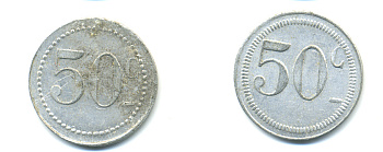 ФРАНЦИЯ 50 САНТИМОВ НАЧАЛО XX ВЕКА d 24 мм, вес около 1,0 гр., платежный жетон алюминий 89-737