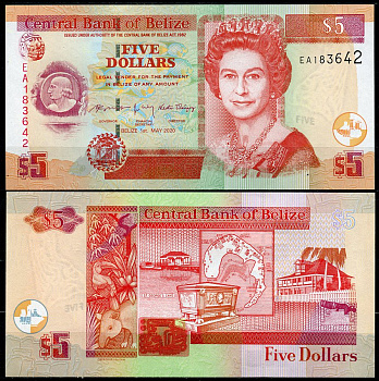 Белиз 5 долларов 2020 Елизавета II (1952-2022), гробница Томаса Поттса Pick 67 h  бумага  UNC (пресс) 446-11-2