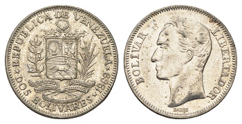 Венесуэла 2 боливара 1989 Симон Боливар Y 43a сталь плакированная никелем 4662-945