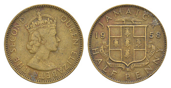 Ямайка 1/2 пенни 1958 Елизавета II (1952-2022) KM 36 никель латунь 4626-517
