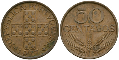 Португалия 50 сентаво 1977 KM 596 бронза 4135-347
