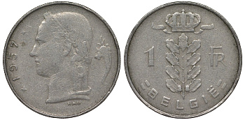 Бельгия 1 франк 1957 BELGIE KM 143 медно-никель 4128-921