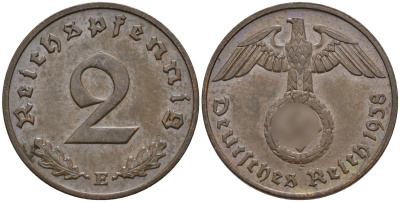 Германия 2 рейхспфеннига 1938 E KM 90, J. 362 бронза 4151-115