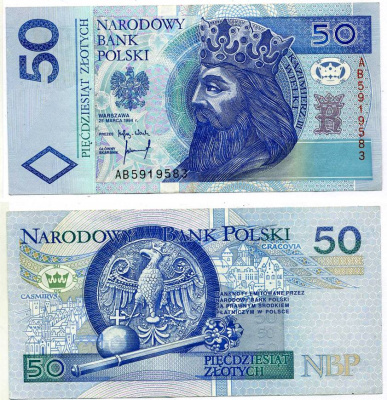 ПОЛЬША 50 ЗЛОТЫХ 1994 (1995) 25 МАРТА 1994, КАЗИМИР III ВЕЛИКИЙ Pick 175а бумага XF 7203-91-1-1