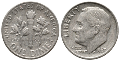США 10 центов (дайм) 1967 Рузвельт KM 195а медь плакированная медно-никелем 73-212