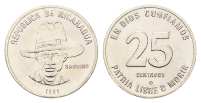 Никарагуа 25 сентаво 1981 KM 51 сталь плакированная никелем UNC 4666-746