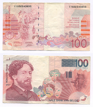 Бельгия 100 франков ND (1995-2001) Джеймс Энсор, морской пляж Pick 147 (1)  бумага   435-47-1-1