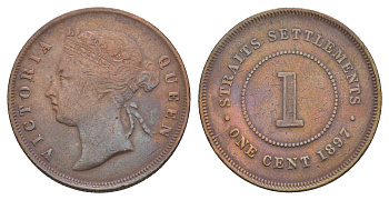 Стрейтс-Сетлментс (Стрейтс Сетлментс) 1 цент 1897 Виктория (1837-1901) KM 16 бронза 4657-642