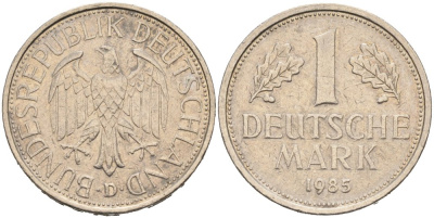 ФРГ 1 МАРКА 1985 D KM 110, J. 385 медно-никель 92-946