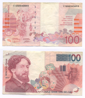 Бельгия 100 франков ND (1995-2001) Джеймс Энсор, морской пляж Pick 147 (1)  бумага   435-47-1-1