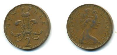 Великобритания 2 пенса 1971 Елизавета II (1952-2022) KM 916, Spink 4235 (C1) бронза 540-412
