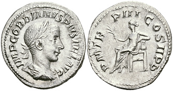 Римская Империя денарий 241 - 243 Гордиан III PM TRP III COS II PP Аполлон Рим Good Very fine RIC 114 серебро 1073-4-101