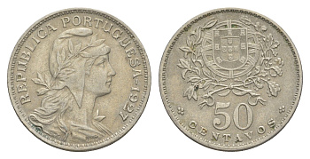 Португалия 50 сентаво 1927 KM 577 никель латунь 4127-842