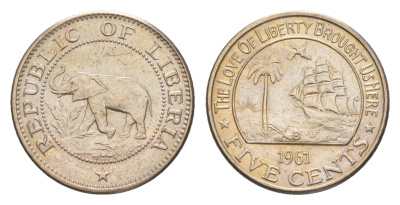 Либерия 5 центов 1961  KM 14 медно-никель  aUNC  4659-434
