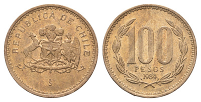 Чили 100 песо 1984 KM 226 алюминиевая бронза UNC 4663-421