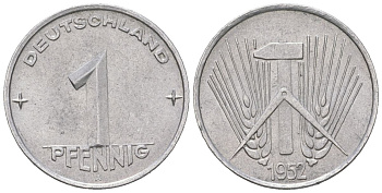 ГДР 1 пфенниг 1952 A KM 5 алюминий 206-336