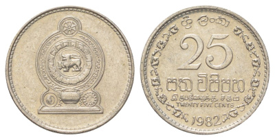Шри-Ланка 25 центов 1982 KM 141.2 медно-никель aUNC 4627-1053