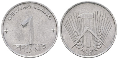 ГДР 1 пфенниг 1952 A KM 5 алюминий 206-336