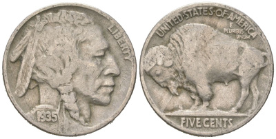 США 5 центов 1935 индеец, бизон KM 134 медно-никель 4614-1163