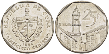Куба 25 сентаво 1994 площадь в Тринидаде KM 577.1 сталь плакированная никелем 67-1147