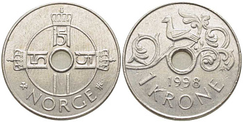 Норвегия 1 крона 1998 Харальд V (1992- ) KM 462 медно-никель 113-233