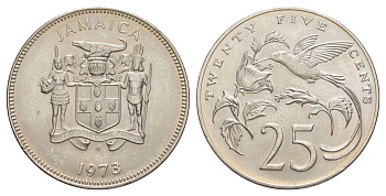 Ямайка 25 центов 1973 FM, тираж 13.000 экземпляра KM 56 медно-никель BU 4634-646