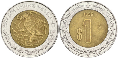 Мексика 1 песо 1996 Mo KM 603 биметалл 4364-456