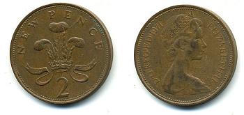 Великобритания 2 пенса 1971 Елизавета II (1952-2022) КМ 916, Spink 4235 (C1) бронза 4110-711