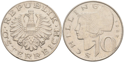 АВСТРИЯ 10 ШИЛЛИНГОВ 1980 КМ 2918 медно-никель 4572-642