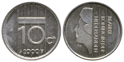 Нидерланды 10 центов 2000 Беатрикс (1980-2013) KM 203 никель 4383-1115