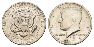 США 1/2 доллара (50 центов) 1971 D, Джон Кеннеди KM 202b медь плакированная медно-никелем aUNC 111-414