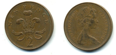 Великобритания 2 пенса 1971 Елизавета II (1952-2022) КМ 916, Spink 4235 (C1) бронза 4110-711