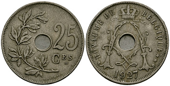 Бельгия 25 сантимов 1927 Belgique KM 68 медно-никель 4165-523