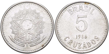 Бразилия 5 крузадо 1986 реформа (1986-1989) KM 606 нержавеющая сталь 24-732