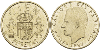 Испания 100 песет 1983 Хуан Карлос I (1975-2014) KM 826 алюминиевая бронза 4185-945