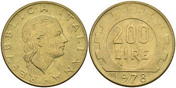 Италия 200 лир 1978 R, шестерня KM 105 алюминиевая бронза 4171-941