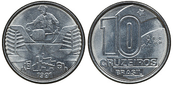 БРАЗИЛИЯ 10 КРУЗЕЙРО 1991 KM 618.2 сталь aUNC 72-1715