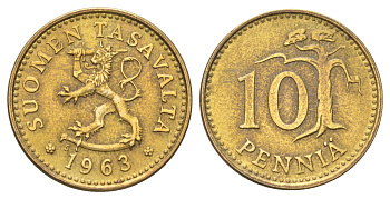 Финляндия 10 пенни 1963 KM 46 алюминиевая бронза 4668-851