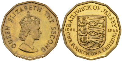 Джерси 1/4 шиллинга 1966 900 лет Норманское завоевание, тираж 30000 экз. KM 27 никель латунь PROOF 4582-412