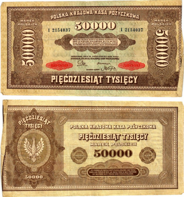 Польша 50000 марок 1922 Pick 33 бумага 7375-37-2-1