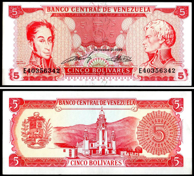 Венесуэла 5 боливаров 1989 Pick 70 b бумага 6317-19-1-1
