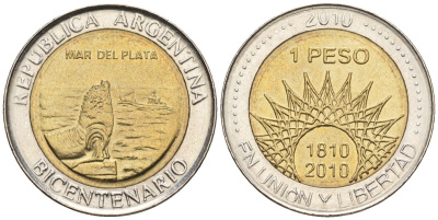 Аргентина 1 песо 2010 200 лет Аргентине - Мар-дель-Плата KM 158, CJ 6.19, Schon 168 биметалл    60-645