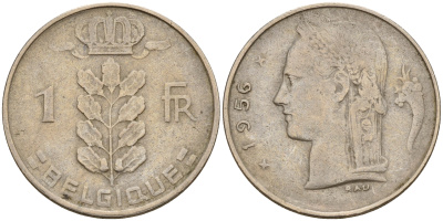 Бельгия 1 франк 1956 Belgique KM 142.1 медно-никель    4161-1231