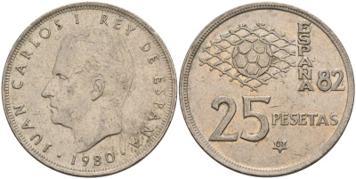 Испания 25 песет 1980 (81) Хуан Карлос I (1975 - 2014) KM 818 медно-никель 4149-1115